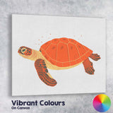 Stylised Orange Sea Turtle Ocean Wildlife Illustration Canvas Wall Art Print Decor Picture Ready to Hang
