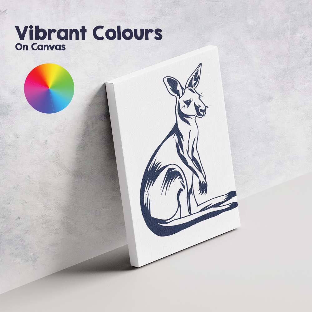 Navy Blue Kangaroo Wildlife Line Art Illustration Canvas Wall Art Print Decor Picture Ready to Hang