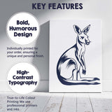 Navy Blue Kangaroo Wildlife Line Art Illustration Canvas Wall Art Print Decor Picture Ready to Hang