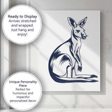 Navy Blue Kangaroo Wildlife Line Art Illustration Canvas Wall Art Print Decor Picture Ready to Hang