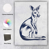 Navy Blue Kangaroo Wildlife Line Art Illustration Canvas Wall Art Print Decor Picture Ready to Hang