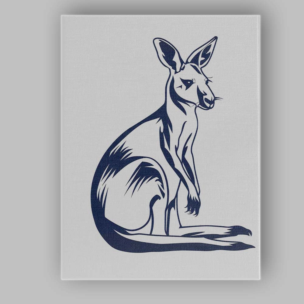 Navy Blue Kangaroo Wildlife Line Art Illustration Canvas Wall Art Print Decor Picture Ready to Hang