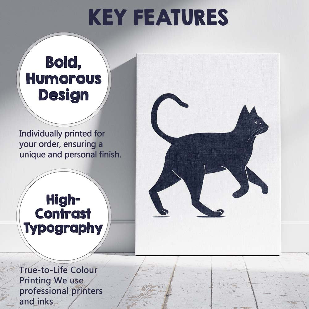 Minimalist Black Cat Striding Animal Silhouette Artwork Canvas Wall Art Print Decor Picture Ready to Hang