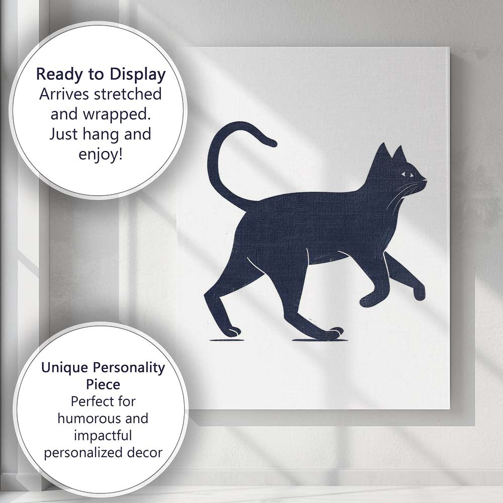 Minimalist Black Cat Striding Animal Silhouette Artwork Canvas Wall Art Print Decor Picture Ready to Hang