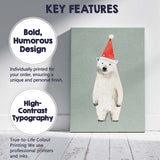 Cute Polar Bear Wearing Red Christmas Hat Illustration Canvas Wall Art Print Decor Picture Ready to Hang