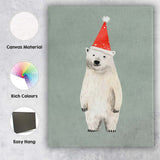 Cute Polar Bear Wearing Red Christmas Hat Illustration Canvas Wall Art Print Decor Picture Ready to Hang
