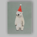 Cute Polar Bear Wearing Red Christmas Hat Illustration Canvas Wall Art Print Decor Picture Ready to Hang