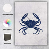 Classic Blue Crab Coastal Seafood Silhouette Artwork Canvas Wall Art Print Decor Picture Ready to Hang