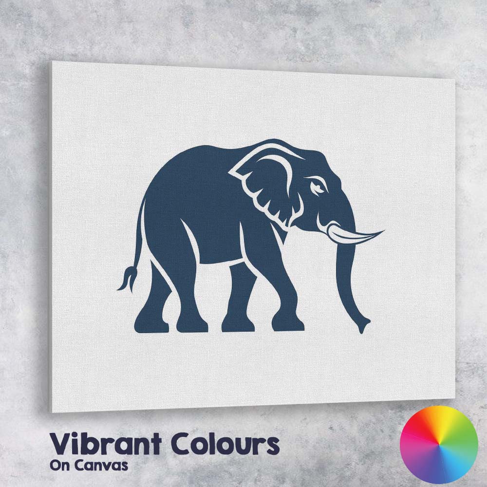 Minimalist Navy Blue Elephant Wildlife Silhouette Illustration Canvas Wall Art Print Decor Picture Ready to Hang