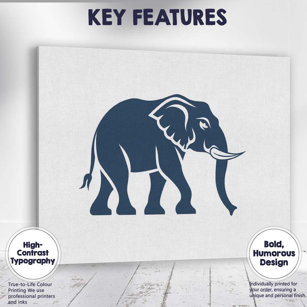 Minimalist Navy Blue Elephant Wildlife Silhouette Illustration Canvas Wall Art Print Decor Picture Ready to Hang