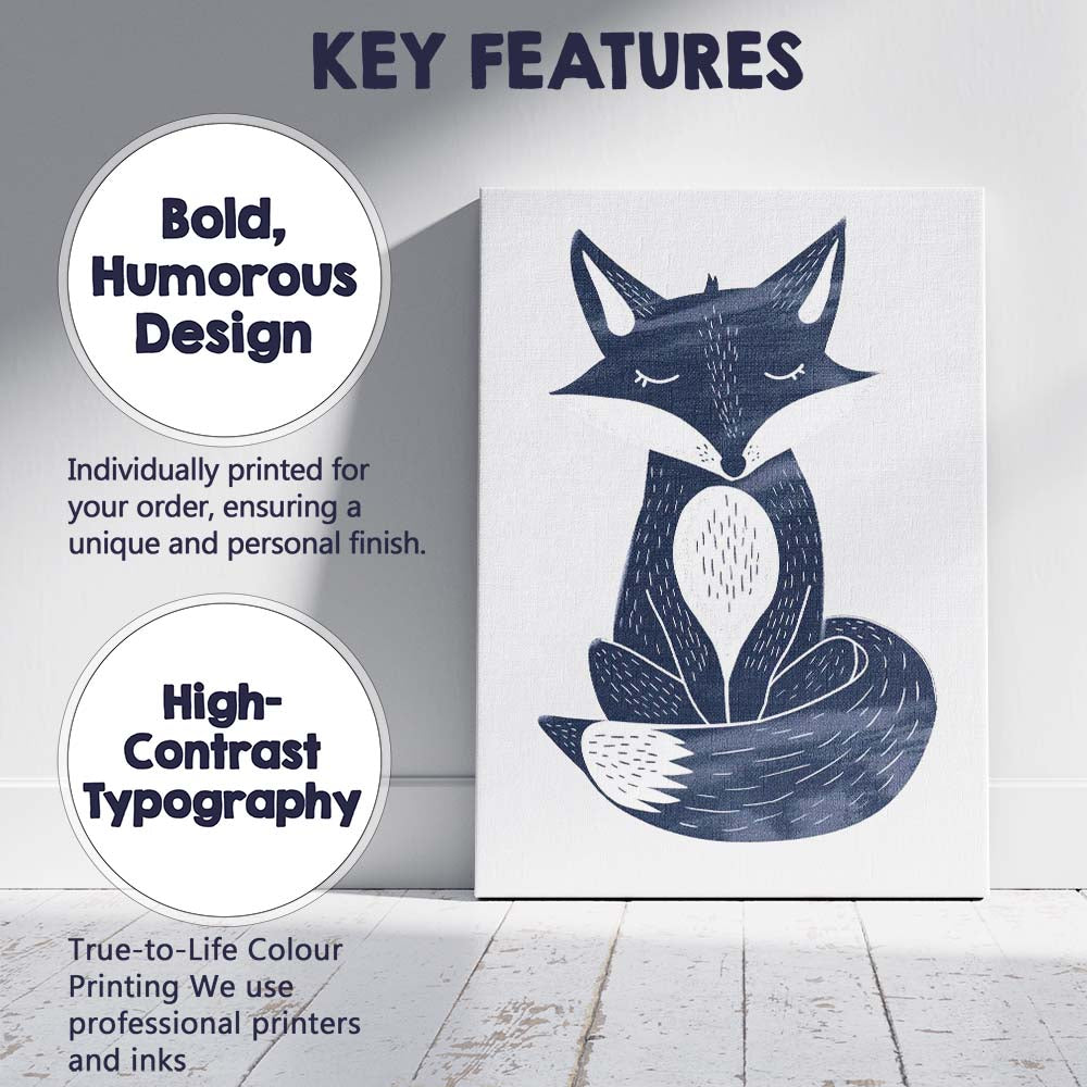 Cute Sleeping Fox Woodland Animal Scandinavian Illustration Canvas Wall Art Print Decor Picture Ready to Hang