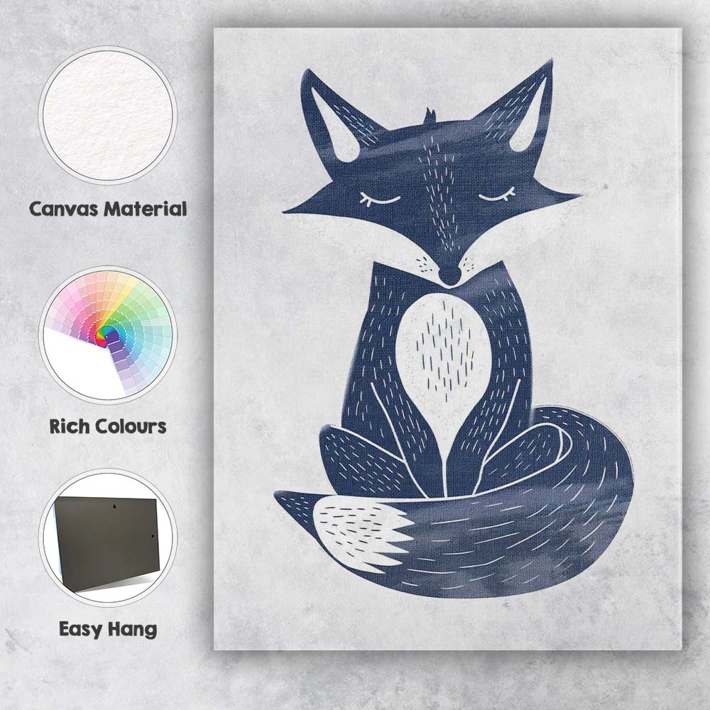 Cute Sleeping Fox Woodland Animal Scandinavian Illustration Canvas Wall Art Print Decor Picture Ready to Hang