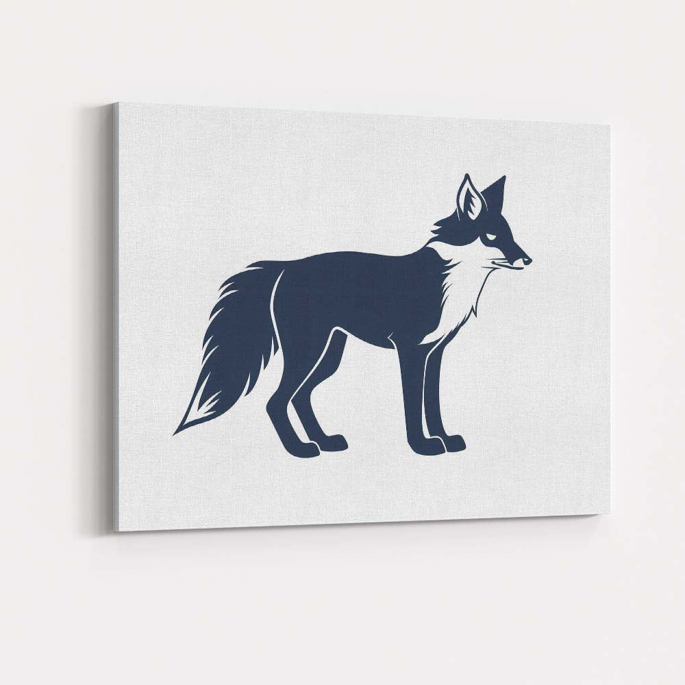 Elegant Black White Fox Wildlife Silhouette Illustration Canvas Wall Art Print Decor Picture Ready to Hang