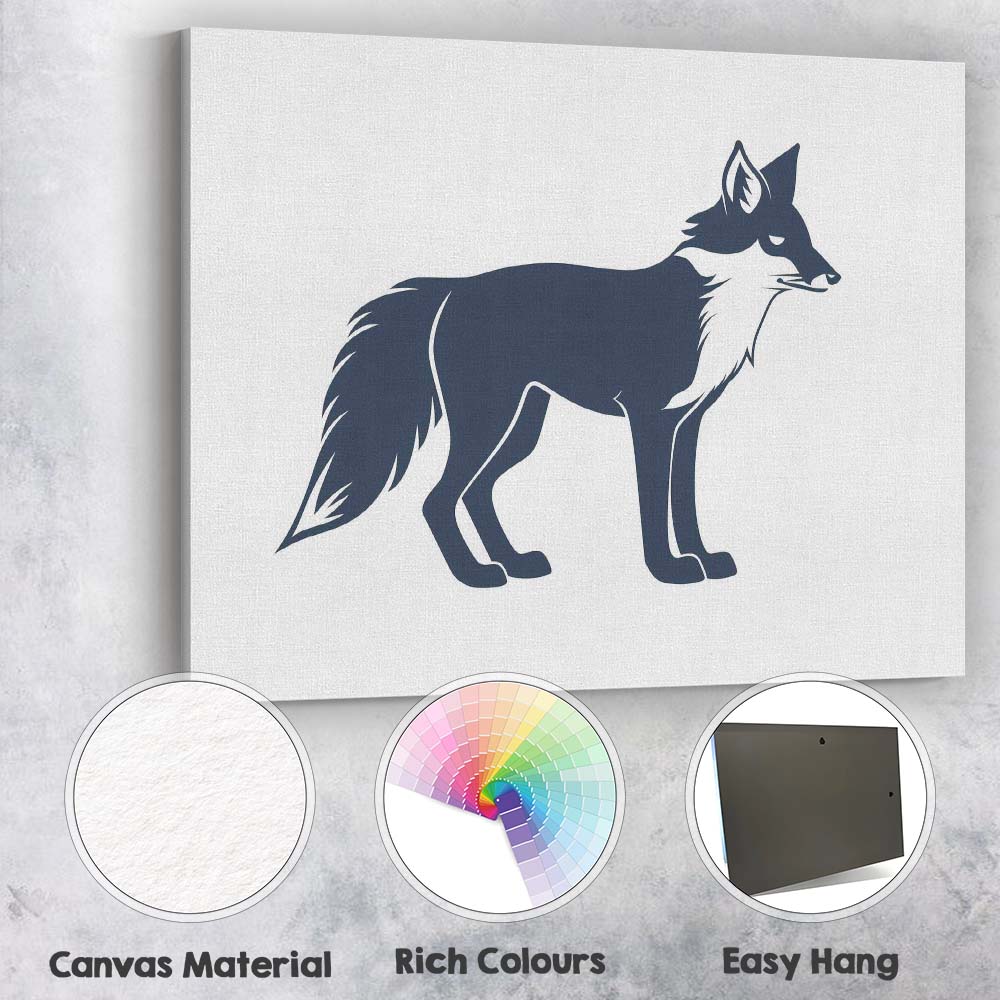 Elegant Black White Fox Wildlife Silhouette Illustration Canvas Wall Art Print Decor Picture Ready to Hang
