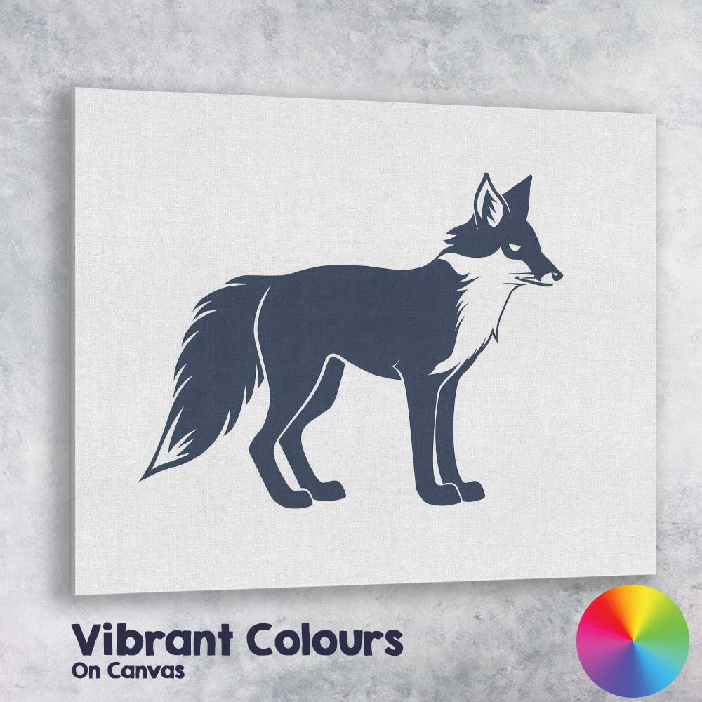 Elegant Black White Fox Wildlife Silhouette Illustration Canvas Wall Art Print Decor Picture Ready to Hang