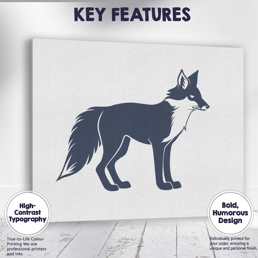 Elegant Black White Fox Wildlife Silhouette Illustration Canvas Wall Art Print Decor Picture Ready to Hang