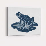 Detailed Blue Frog Sitting on Lily Pad Nature Illustration Canvas Wall Art Print Decor Picture Ready to Hang