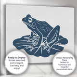 Detailed Blue Frog Sitting on Lily Pad Nature Illustration Canvas Wall Art Print Decor Picture Ready to Hang