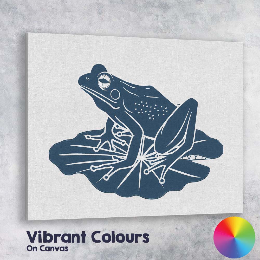 Detailed Blue Frog Sitting on Lily Pad Nature Illustration Canvas Wall Art Print Decor Picture Ready to Hang