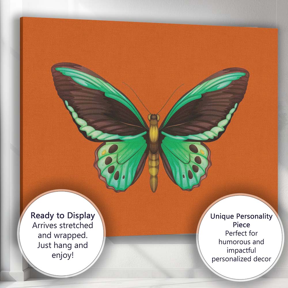 Vibrant Green Tropical Butterfly Botanical Illustration Canvas Wall Art Print Decor Picture Ready to Hang