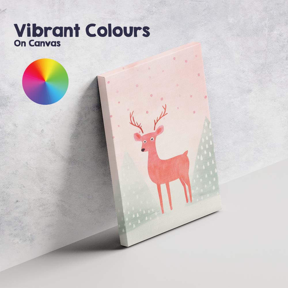 Pastel Pink Deer Woodland Nursery Watercolour Illustration Canvas Wall Art Print Decor Picture Ready to Hang