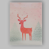 Pastel Pink Deer Woodland Nursery Watercolour Illustration Canvas Wall Art Print Decor Picture Ready to Hang