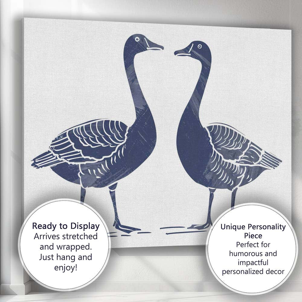 Rustic Blue Goose Pair Farmhouse Wildlife Illustration Canvas Wall Art Print Decor Picture Ready to Hang