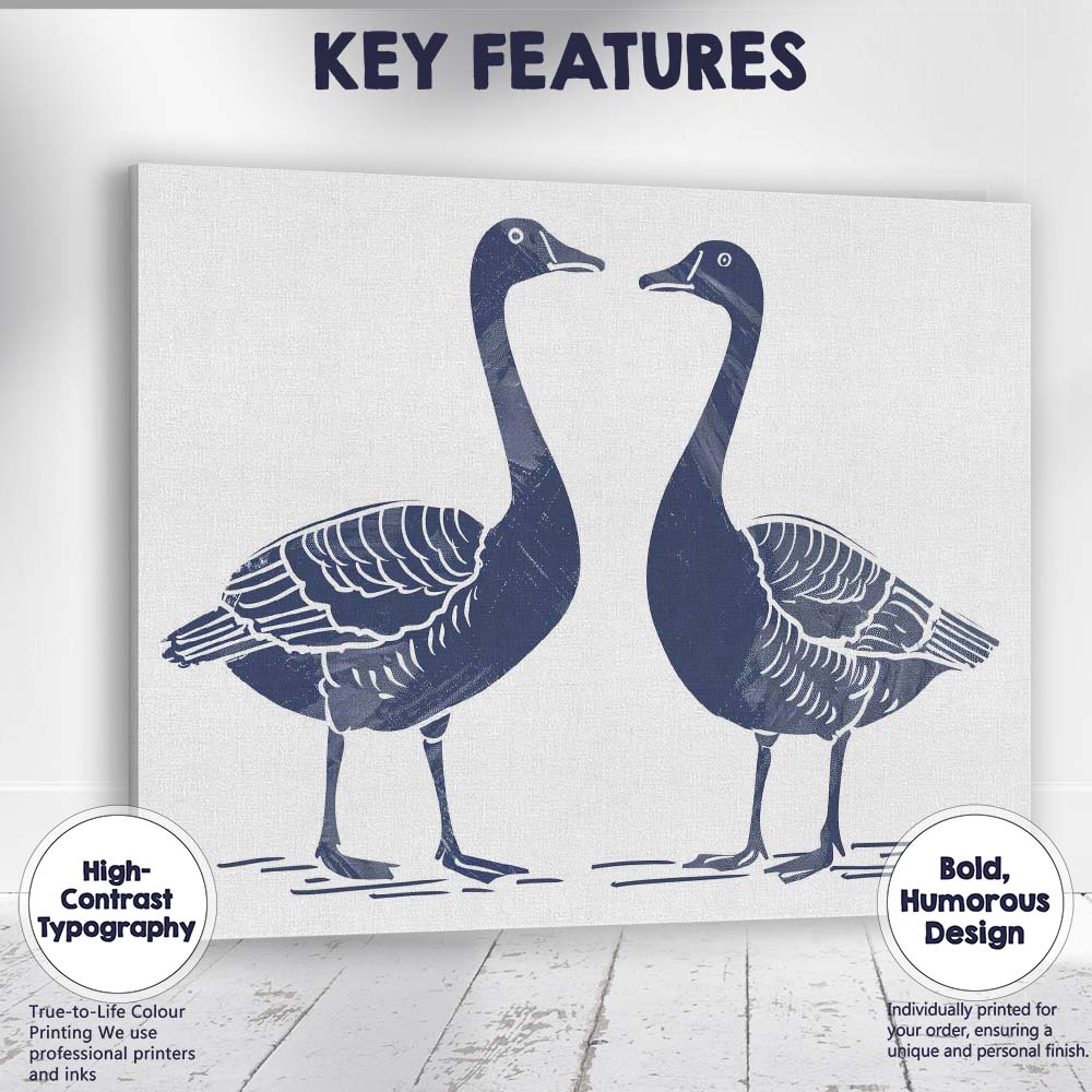 Rustic Blue Goose Pair Farmhouse Wildlife Illustration Canvas Wall Art Print Decor Picture Ready to Hang
