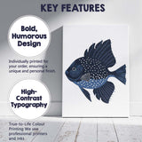 Navy Blue Spotted Angelfish Ocean Life Illustration Canvas Wall Art Print Decor Picture Ready to Hang