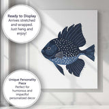 Navy Blue Spotted Angelfish Ocean Life Illustration Canvas Wall Art Print Decor Picture Ready to Hang