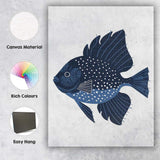 Navy Blue Spotted Angelfish Ocean Life Illustration Canvas Wall Art Print Decor Picture Ready to Hang