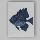 Navy Blue Spotted Angelfish Ocean Life Illustration Canvas Wall Art Print Decor Picture Ready to Hang