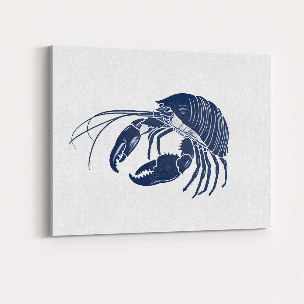 Minimalist Navy Blue Lobster Seafood Illustration Canvas Wall Art Print Decor Picture Ready to Hang