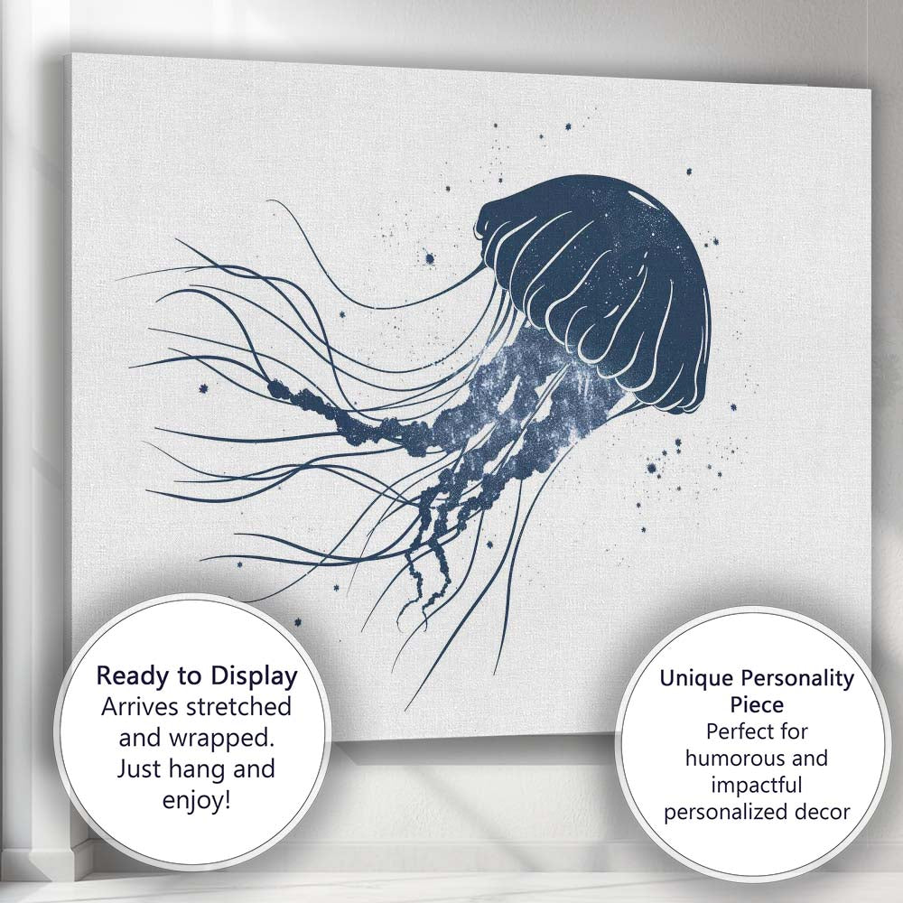Minimalist Floating Jellyfish Ocean Line Art Canvas Wall Art Print Decor Picture Ready to Hang
