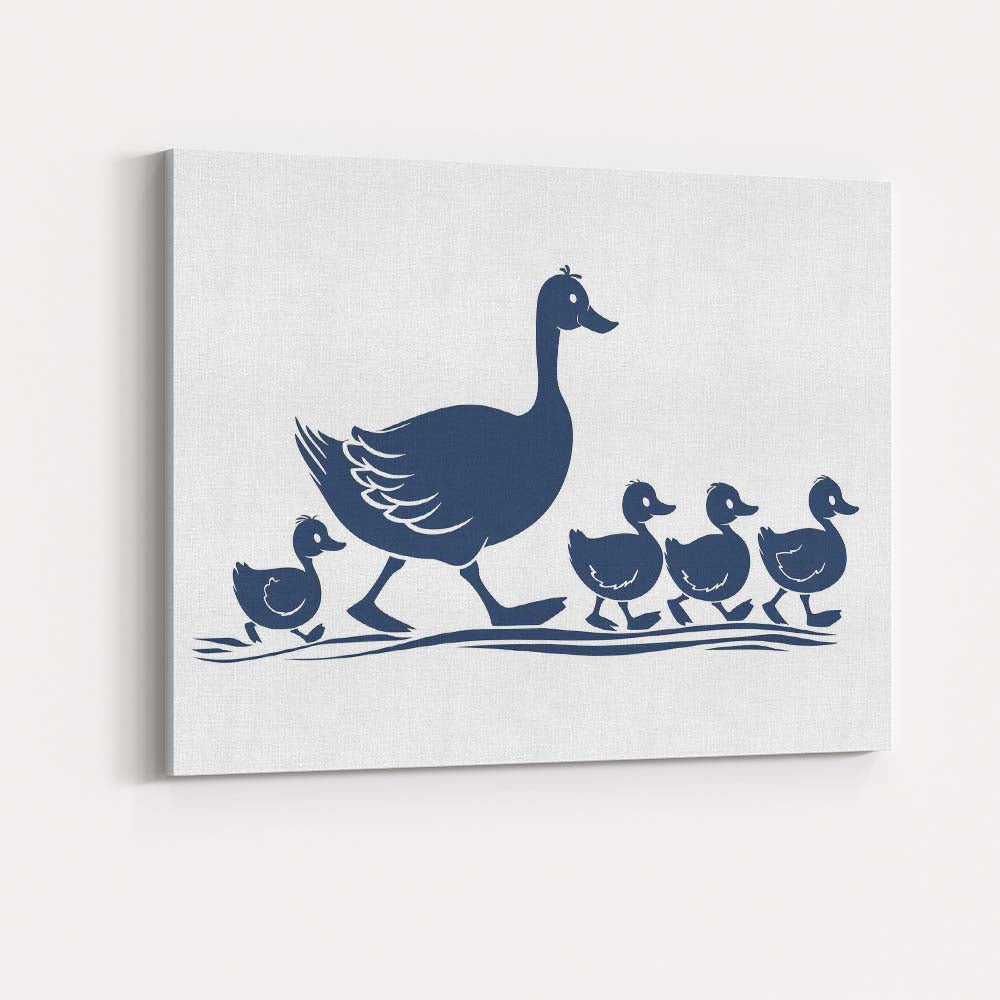 Cute Mother Duck With Ducklings Illustration Canvas Wall Art Print Decor Picture Ready to Hang