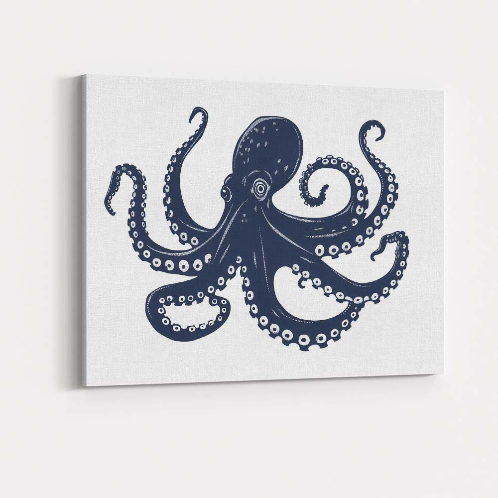 Detailed Navy Blue Octopus Marine Life Illustration Canvas Wall Art Print Decor Picture Ready to Hang