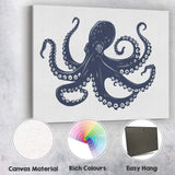 Detailed Navy Blue Octopus Marine Life Illustration Canvas Wall Art Print Decor Picture Ready to Hang