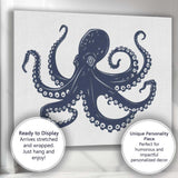 Detailed Navy Blue Octopus Marine Life Illustration Canvas Wall Art Print Decor Picture Ready to Hang