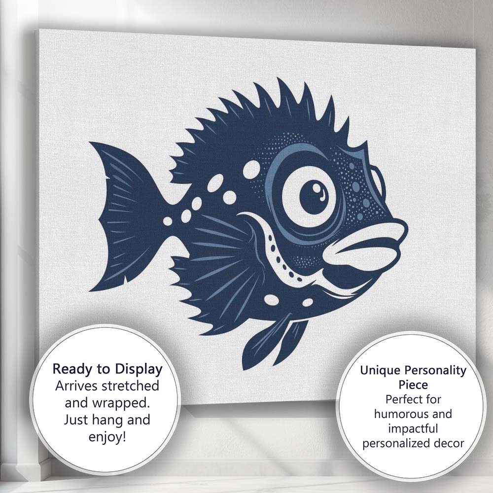 Cute Big Eyed Tropical Fish Cartoon Illustration Canvas Wall Art Print Decor Picture Ready to Hang