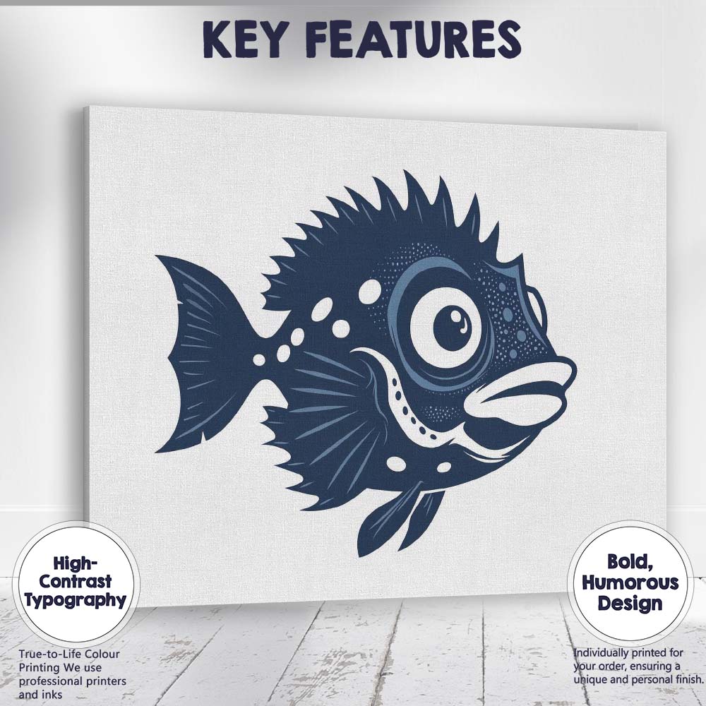 Cute Big Eyed Tropical Fish Cartoon Illustration Canvas Wall Art Print Decor Picture Ready to Hang