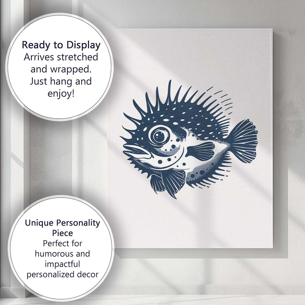 Spiky Puffer Fish Ocean Wildlife Illustration Canvas Wall Art Print Decor Picture Ready to Hang