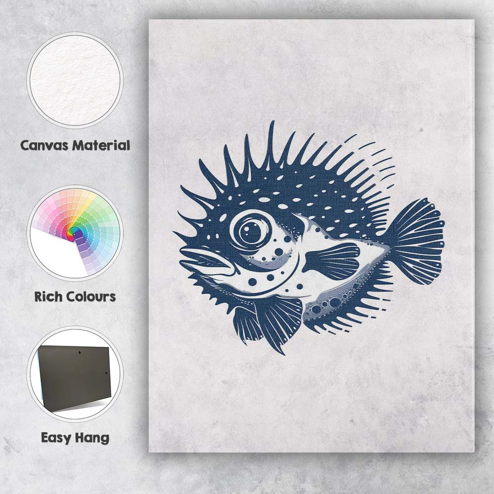 Spiky Puffer Fish Ocean Wildlife Illustration Canvas Wall Art Print Decor Picture Ready to Hang