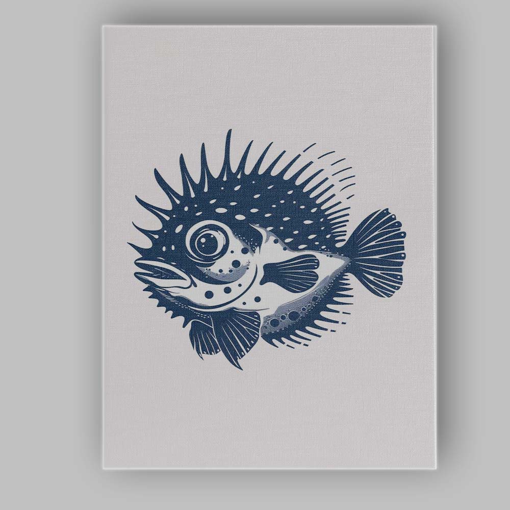 Spiky Puffer Fish Ocean Wildlife Illustration Canvas Wall Art Print Decor Picture Ready to Hang