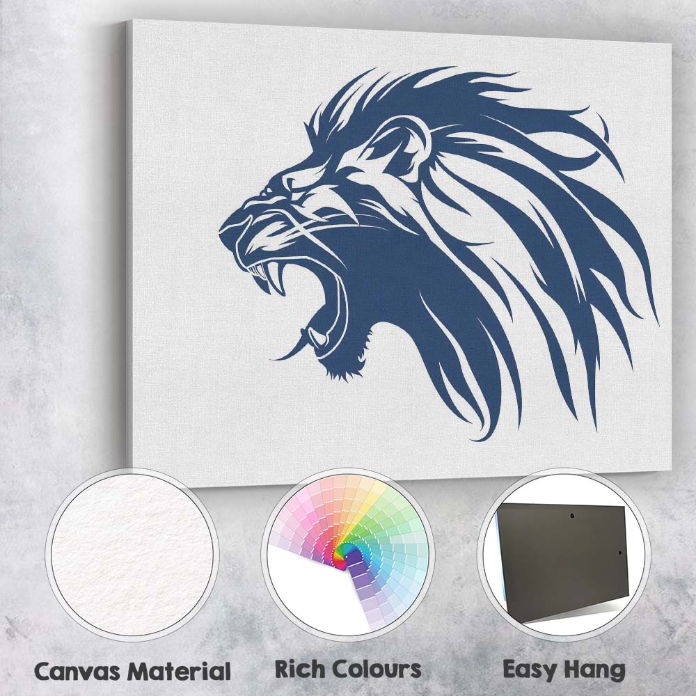 Roaring Lion Head Tribal Wildlife Illustration Canvas Wall Art Print Decor Picture Ready to Hang