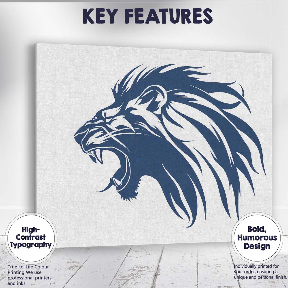 Roaring Lion Head Tribal Wildlife Illustration Canvas Wall Art Print Decor Picture Ready to Hang
