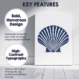 Minimalist Navy Blue Scallop Seashell Coastal Illustration Canvas Wall Art Print Decor Picture Ready to Hang