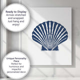 Minimalist Navy Blue Scallop Seashell Coastal Illustration Canvas Wall Art Print Decor Picture Ready to Hang