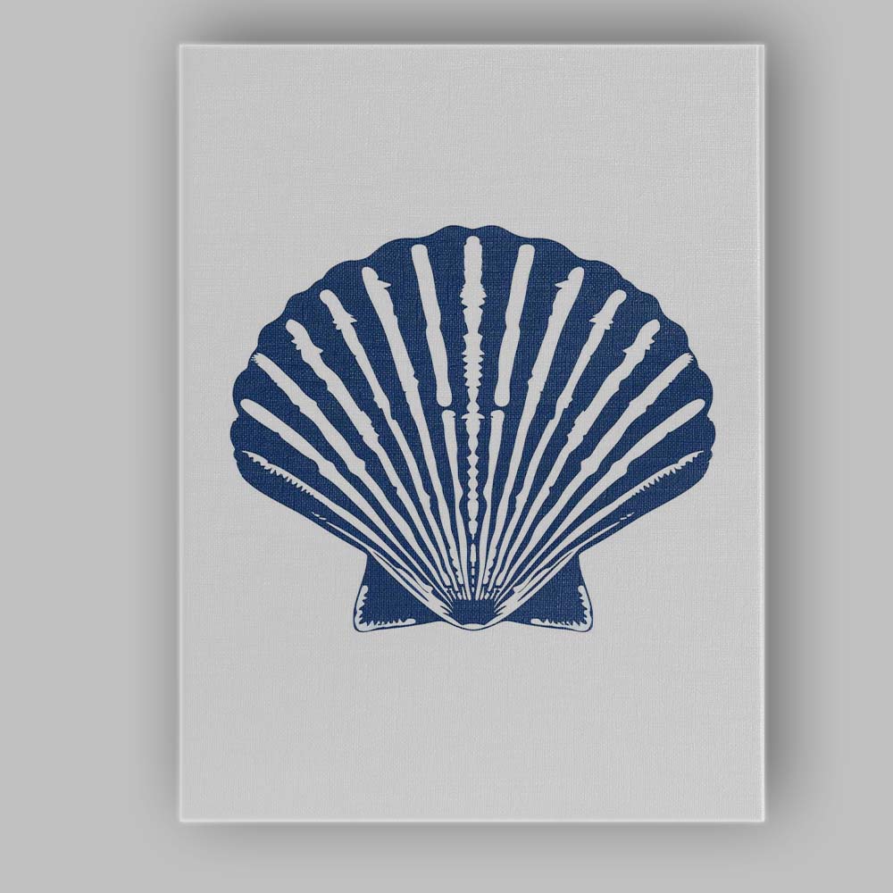 Minimalist Navy Blue Scallop Seashell Coastal Illustration Canvas Wall Art Print Decor Picture Ready to Hang