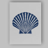 Minimalist Navy Blue Scallop Seashell Coastal Illustration Canvas Wall Art Print Decor Picture Ready to Hang