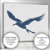 Elegant Navy Blue Flying Seagull Coastal Wildlife Silhouette Canvas Wall Art Print Decor Picture Ready to Hang